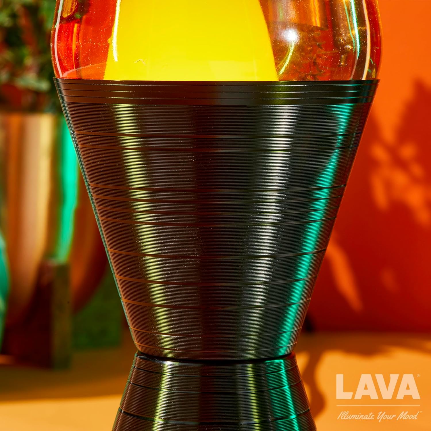 Lava® Lamp 14.5" with Vinyl Record Base, Yellow Wax and Orange Liquid A5208