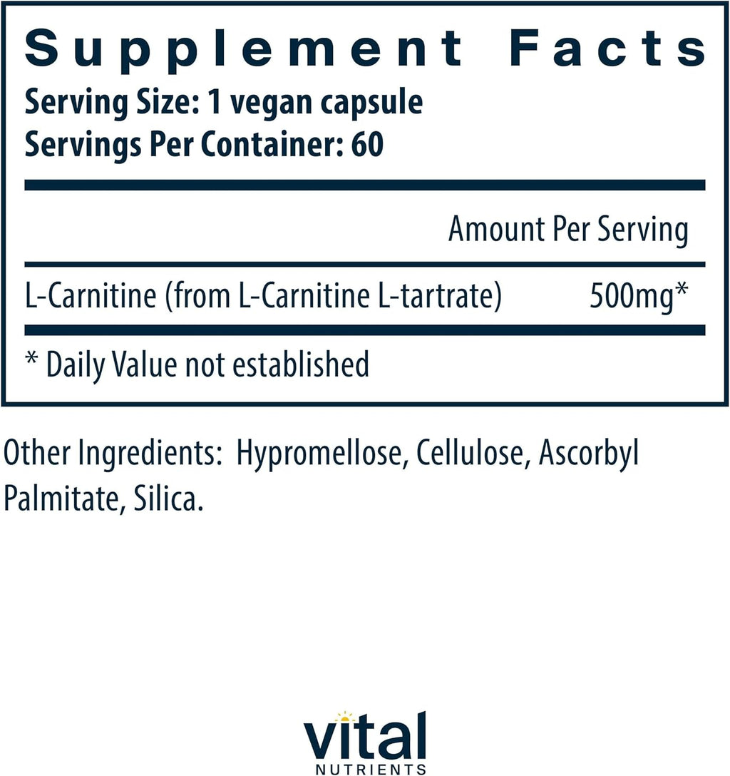 Vital Nutrients Carnitine 500mg Vegan Capsules L7566