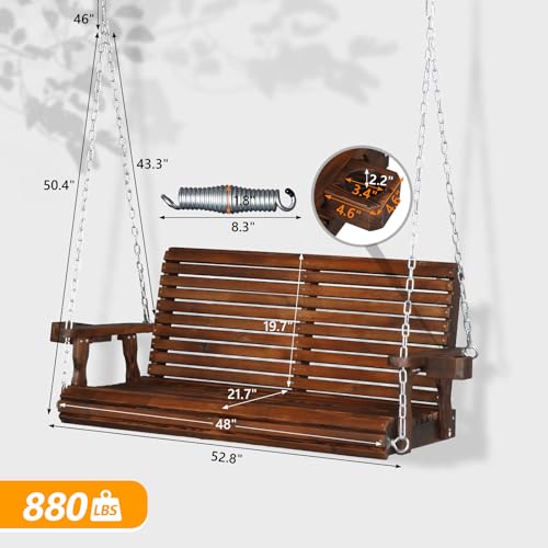 VINGLI Patio Wooden Porch Swing Chair with Hanging Chains, 5 FT, White W381253