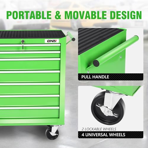 DNA MOTORING 7-Drawer Rolling Tool Cabinet Chest with Keyed Locking System, Green M137