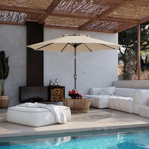 JEAREY 9 ft 2-Tiers Patio Umbrella with Push Button Tilt, Navy Blue A58987