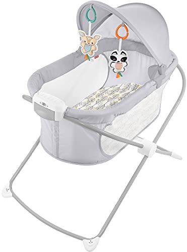 Fisher-Price Portable Baby Crib Soothing View Vibe Bassinet with Music Vibrations & Slim Fold for Travel Newborns 0+ Months, Moonlight Forest