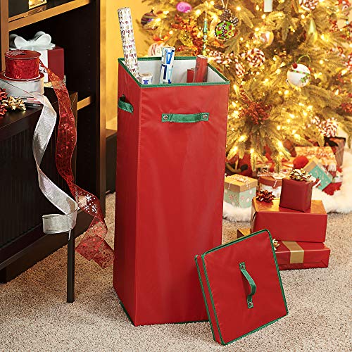 Household Essentials 552RED Medium Christmas Ornament Storage Box, Red with Green Trim C8029