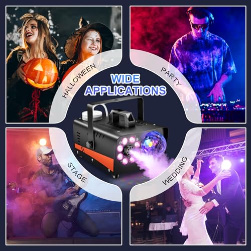 1200W Fog Machine with Disco Ball Lights, 6000CFM, Wireless Remote J511503