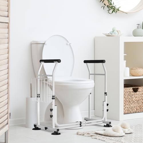 Toilet Safety Rails for Seniors with Arms, Adjustable Width and Height, 350lbs O62717