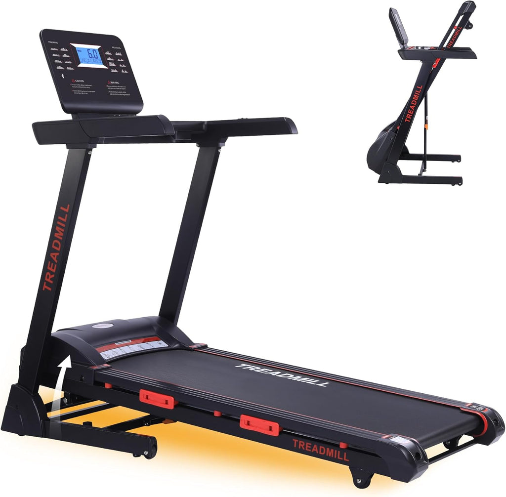 Treadmill with Auto Incline,Home Folding Treadmill with Heart Sensor,3.5 HP Quiet Brushless, 8.7 MPH, Shuttle Buttons,48in*18in Running Area,Running Machine for Home Office Indoor Cardio Exercise