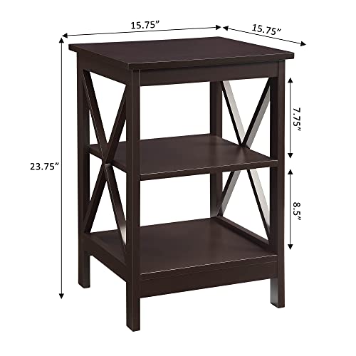 Convenience Concepts Oxford End Table with Storage Shelves, White Faux Marble/Black N969