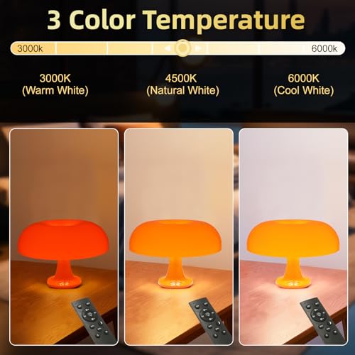 Orange Mushroom Table Lamp, Dimmable, 3 Lighting Settings, Retro Desk Lamp I821073