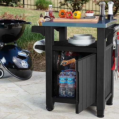 Keter Outdoor Rolling Table Cart with Wheels, Dark Brown V22486