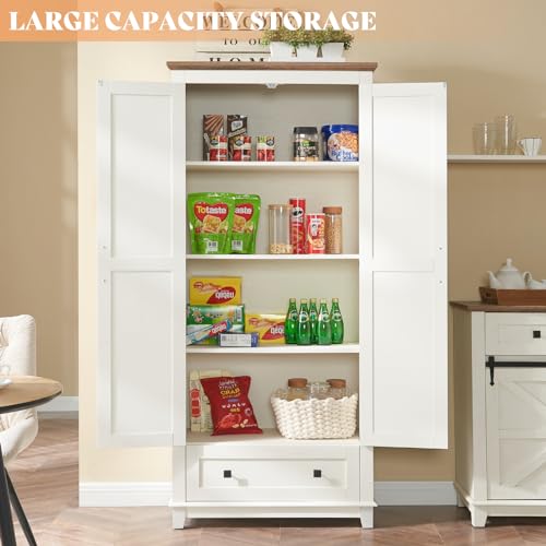AMERLIFE 72" Tall Kitchen Pantry Storage Cabinet with Adjustable Shelves, White H71165