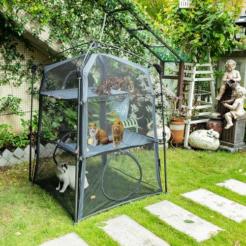 X-Large Catio Outdoor Cat Enclosure and Cat Tower Tent, 3-Tier Portable Foldable, Two Doors Z502328