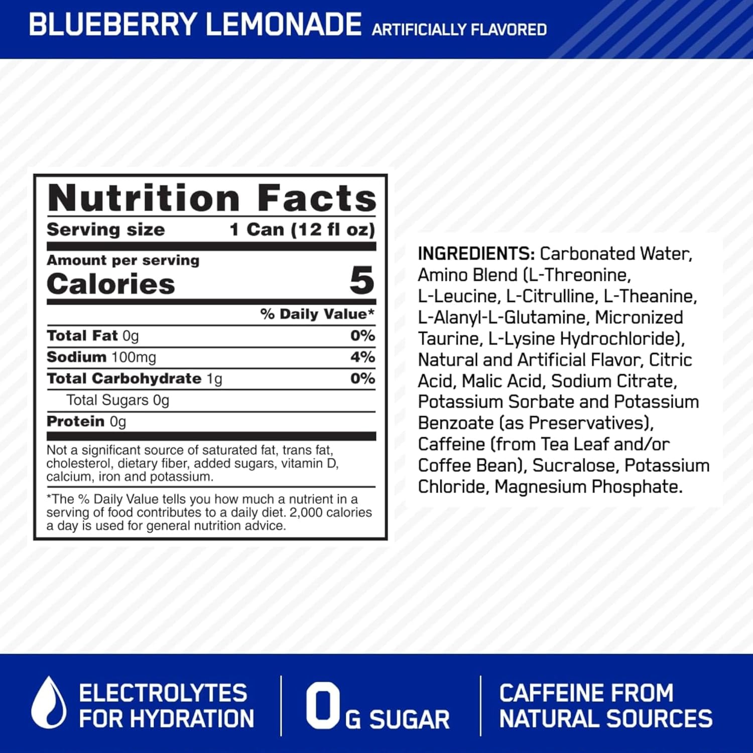 Optimum Nutrition Essential Amino Energy + Electrolytes Sparkling Hydration Drink, Blueberry Lemonade, 12 Fl Oz Pack of 7 B9028