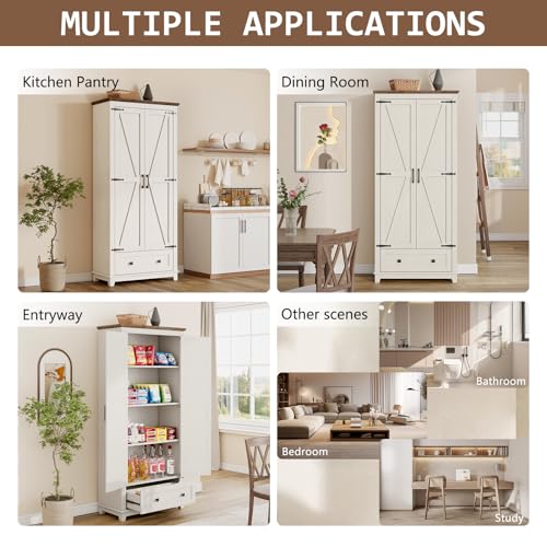 Farmhouse Kitchen Pantry Cabinet 72" Tall with Barn Doors X6136