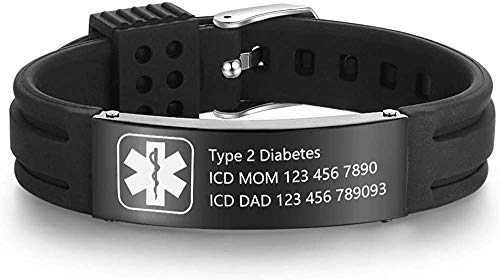 Personalized Medical Alert Bracelets Silicone ID Bracelets Adjustable Medical Alert Waterproof Sport Emergency Jewelry for Men Women