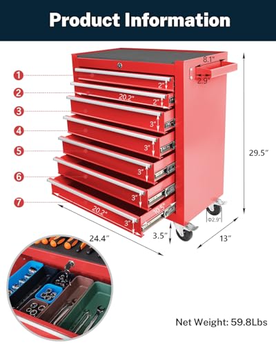 5-Drawer Rolling Tool Chest with Brake Casters, Black E95317
