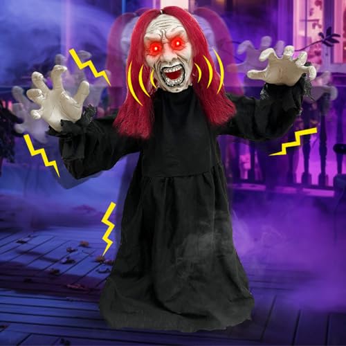 Halloween Animatronics Zombie Groundbreaker with Sound Activated & Glowing Eye, 2.6 Ft Outdoor Decor K4206