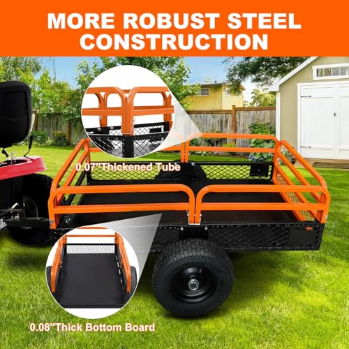 Heavy Duty Steel Dump Cart Utility Trailer 1600LB Capacity for ATV Lawn Tractor B543
