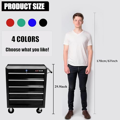 5-Drawer Rolling Tool Cart with Wheels, Black V51953