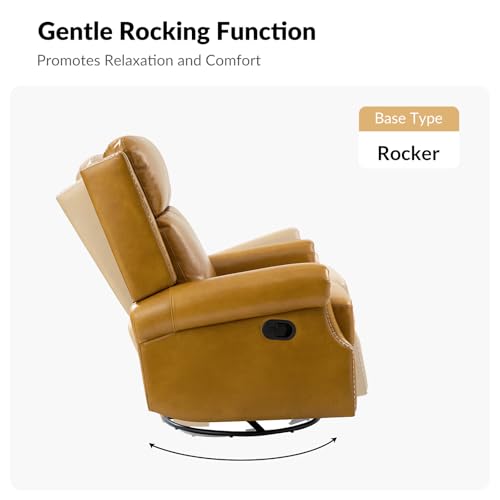HULALA HOME Genuine Leather Swivel Rocker Recliner with Footrest R123029