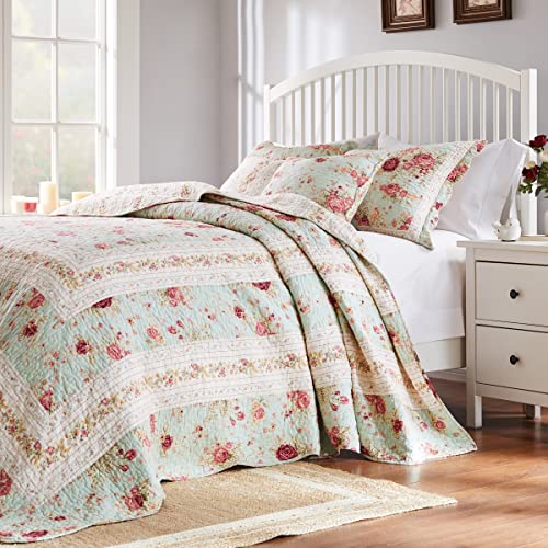 Greenland Home Antique Rose 100% Cotton Shabby Chic Bedspread Set, 3-Piece King, Blue