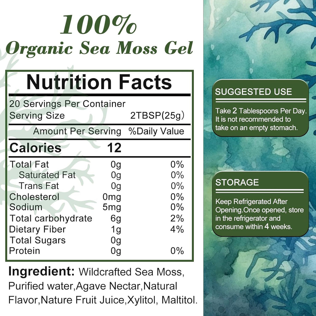 Natural Sea Moss Gel, 92 Minerals, Immune & Digestive Support, 18 oz J2516