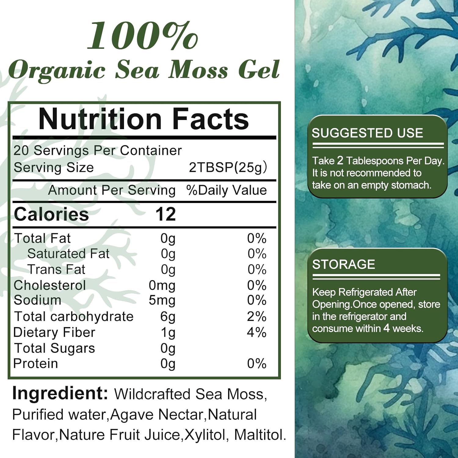 Natural Sea Moss Gel, 92 Minerals, Immune & Digestive Support, 18 oz J2516