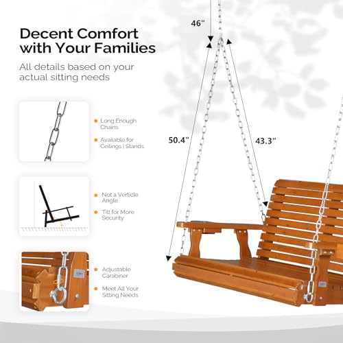 VINGLI Patio Wooden Porch Swing Chair with Hanging Chains, 5 FT, White W381253