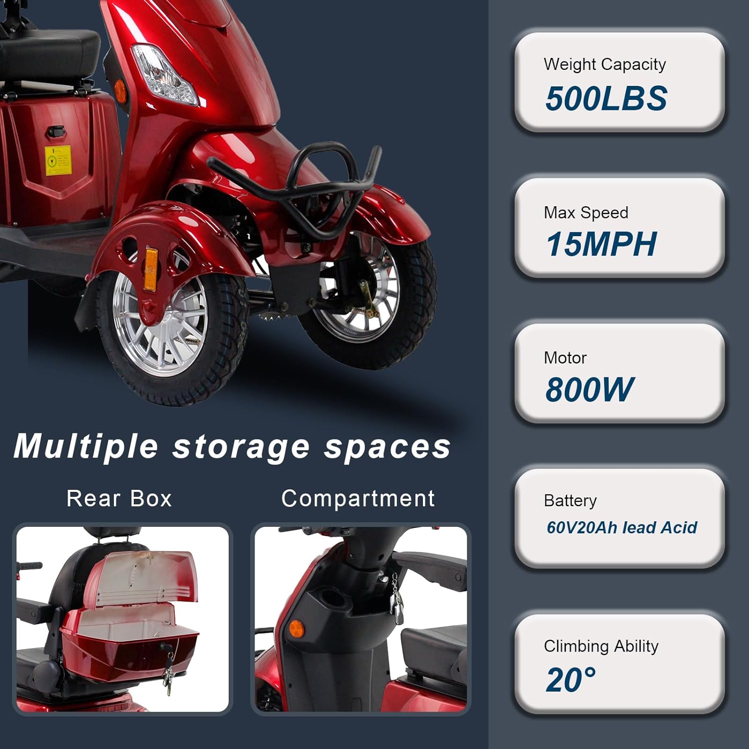 Heavy Duty 4 Wheel Mobility Scooter for Adults & Seniors, 500lbs Capacity, Red K242644