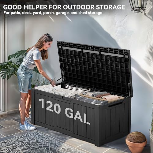 YITAHOME Outdoor Storage Box with Cushion, 120 Gallon, Lockable, Light Brown O374