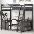 Harper & Bright Designs Full Size Loft Bed with Desk, Bookshelf, Solid Wood Loft Bed Frame with Storage Drawers and Bedside Tray, Charging Station (White)