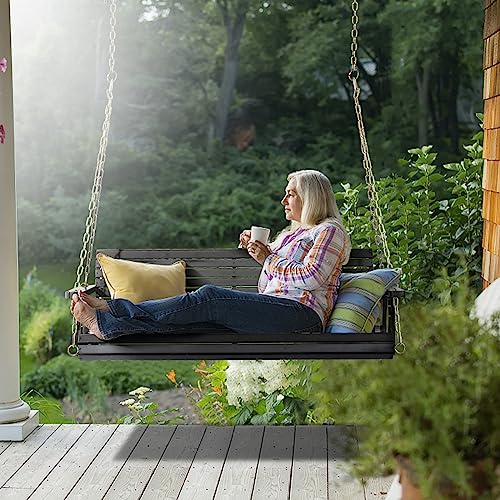 VINGLI Patio Wooden Porch Swing Chair with Hanging Chains, 5 FT, White W381253