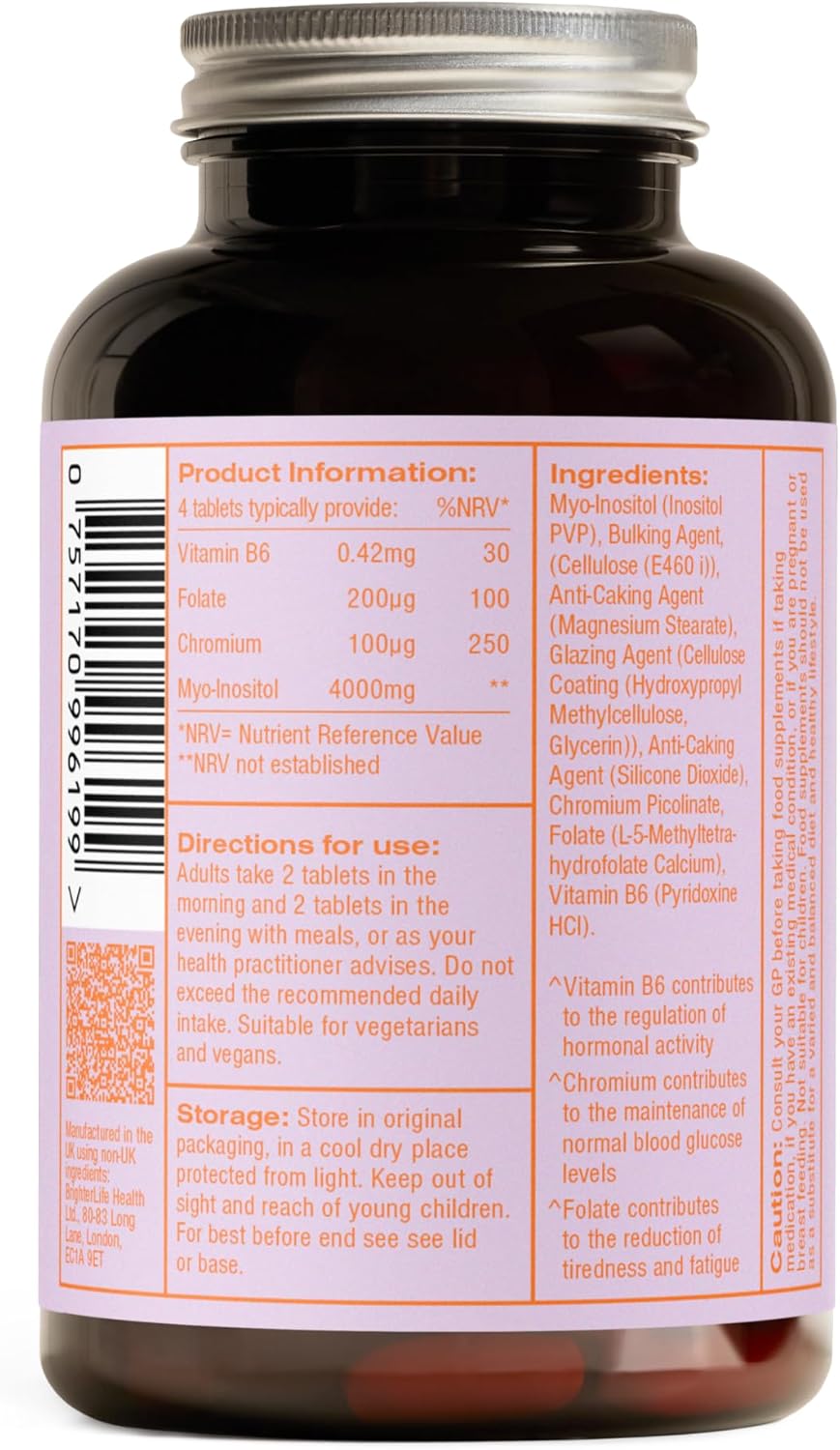 Myoplus PCOS Supplement - 4000mg Myo Inositol, 200ug Folate & 100ug Chromium - 120 Vegan Tablets P1985