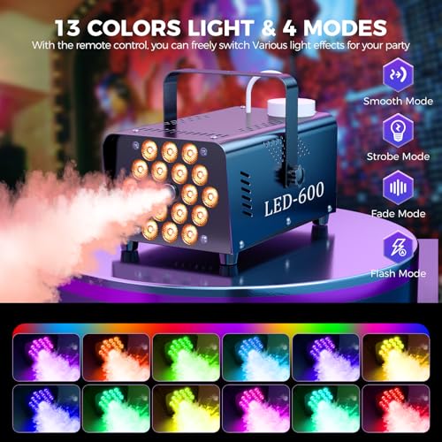 Fog Machine 600W with 18 LED Lights, Wireless Remote, Black Z9981