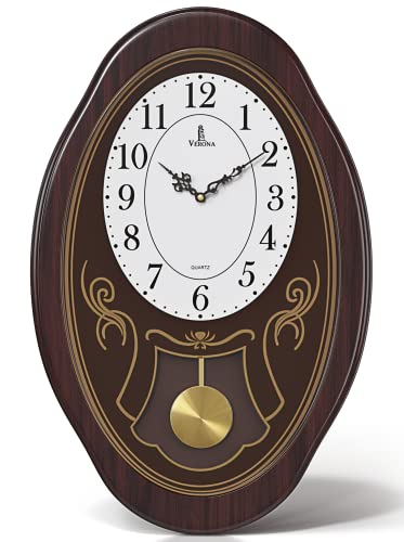 Pendulum Wall Clock Battery Operated - Hanging Grandfather Wall Clock with Pendulum - Quiet Wood Pendulum Clock - Wooden Wall Clock for Living Room Decor, Office & Home Décor Gift 27x11.5