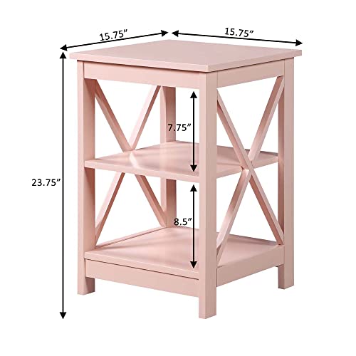 Convenience Concepts Oxford End Table with Storage Shelves, White Faux Marble/Black N969