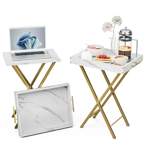 Folding TV Tray Tables, Set of 2 Side Table for Small Place, Snack Eating Tables at Couch, Folding Tables with Removable Serving Tray, Portable End Table Easy Assembly
