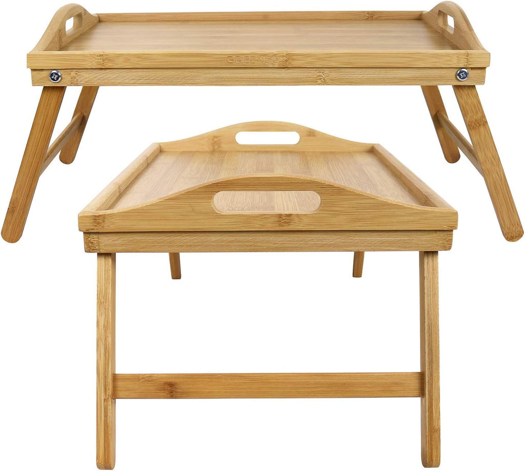 Greenco Bamboo Breakfast Tray Folding Legs with Handles, Bed Tray Table for Sofa Z620