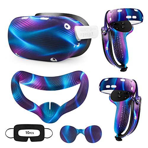 Relohas VR Accessories for Oculus Quest 2, Silicone Set for Meta Quest 2, Include Controller Grip Leather Cover, VR Shell Cover, Face Cover, Lens Cover and 10PCS Disposable Eye Cover(Street Graffiti)