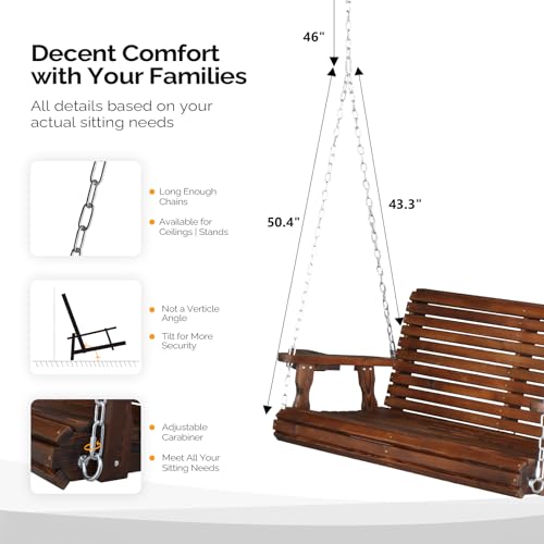 VINGLI Patio Wooden Porch Swing Chair with Hanging Chains, 5 FT, White W381253