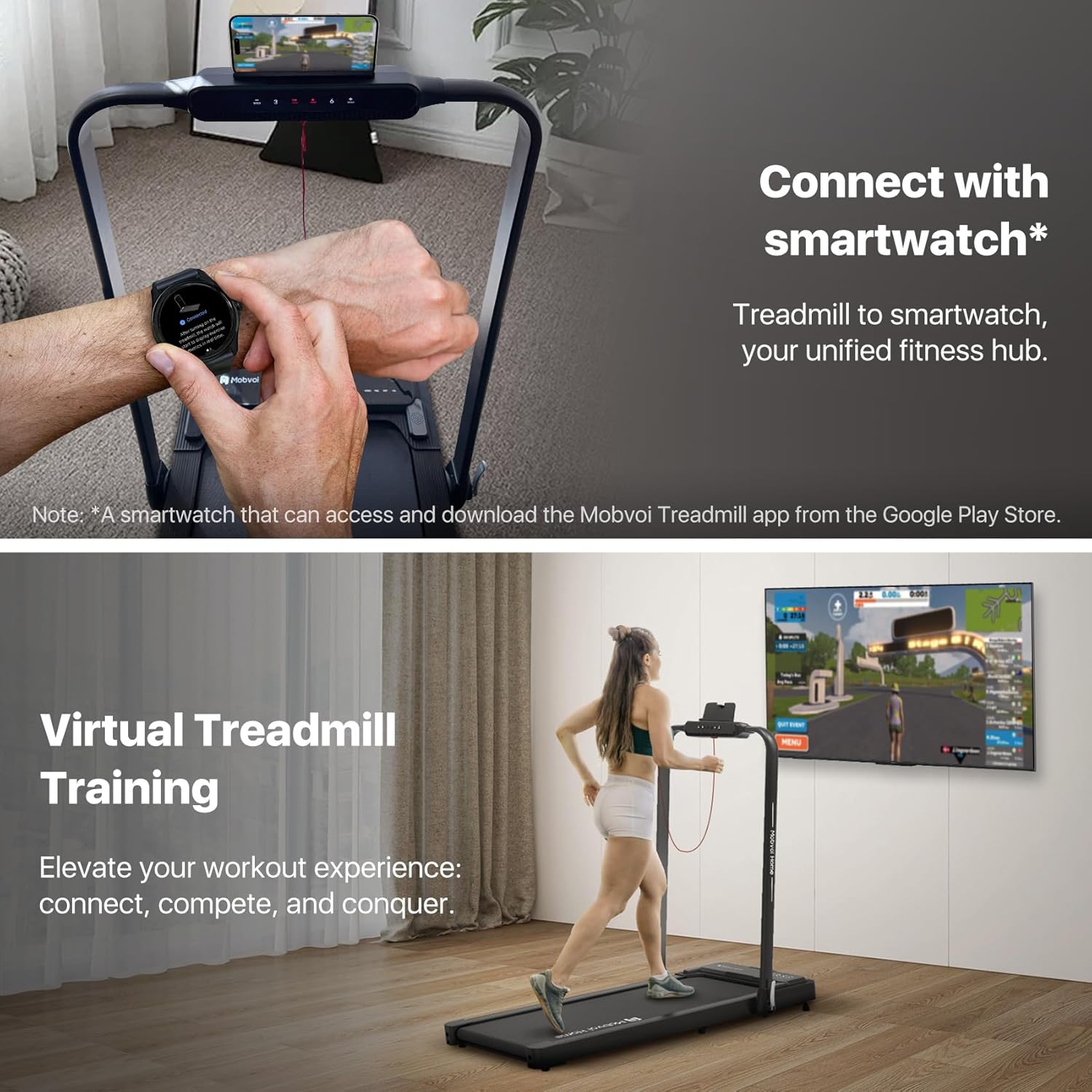 Mobvoi Home Treadmill Plus 3 in 1 Folding Walking Pad 2.5HP Compact Under Desk Running Machine O811769