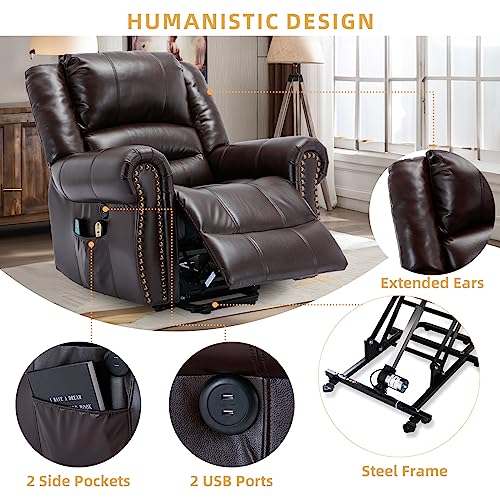 Electric Power Lift Recliner Chair with Massage and Heat for Elderly, Dark Brown F6980