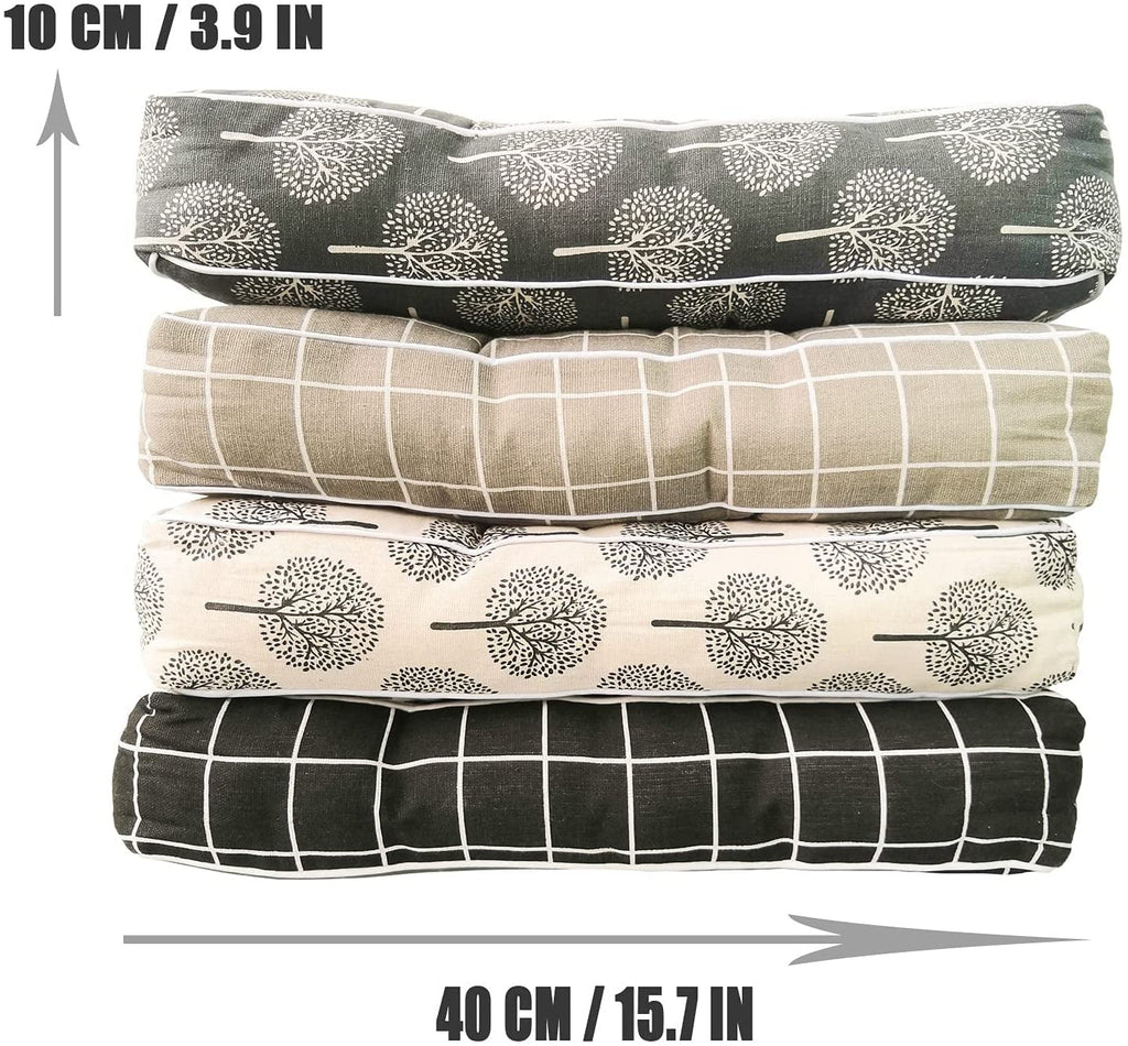 Namzi Square Floor Pillow Tufted Thicken Cushion 16" x 16" Gray Plaid G3006