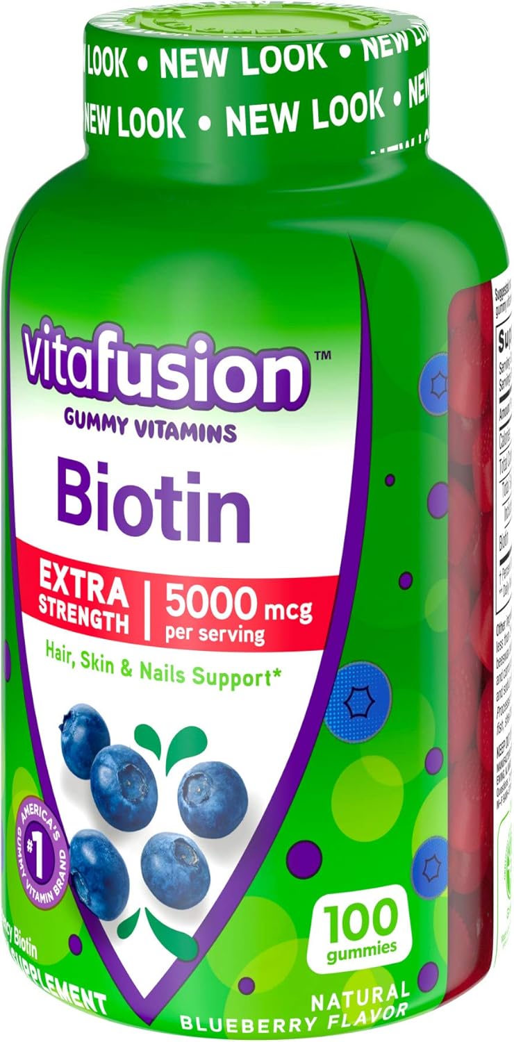 vitafusion Extra Strength Biotin Gummy Vitamins, Berry Flavored, 5000 mcg, 100 Count S506