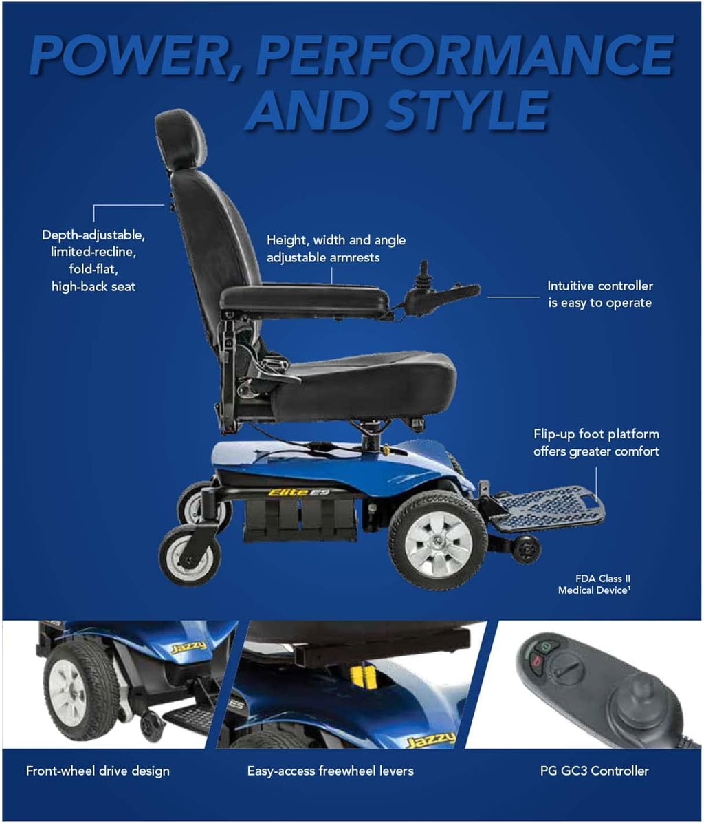 Pride Mobility Jazzy Elite ES Power Chair, Red, Front Wheel Drive, 300 lbs Capacity E16499