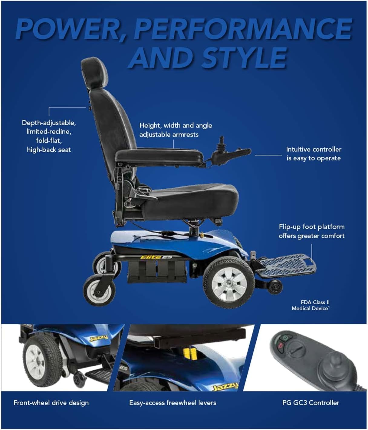 Pride Mobility Jazzy Elite ES Power Chair, Red, Front Wheel Drive, 300 lbs Capacity E16499