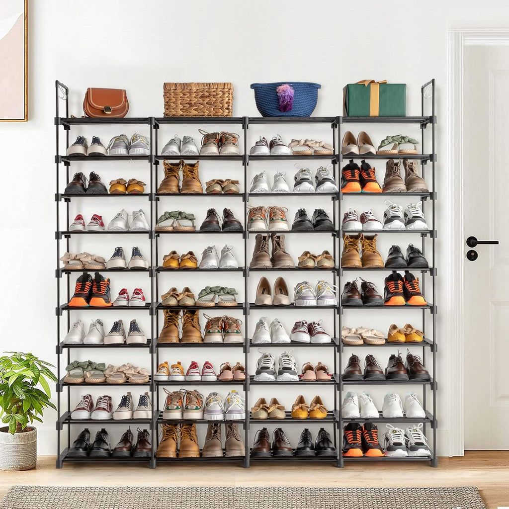 4 Row 10 Tier Large Metal Shoe Rack Organizer, Black K940252