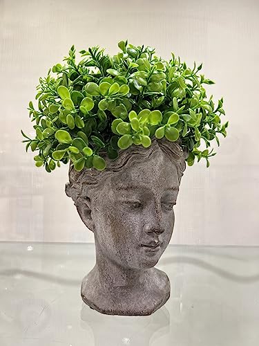 Abbott Collection Goddess Head Planter Extra Small Cement Pot for Indoor Outdoor Flowers Succulents Grey H82684