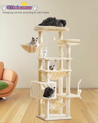 Cat Tree for Large Cats with Platforms and Scratching Posts, Smoky Gray D2468
