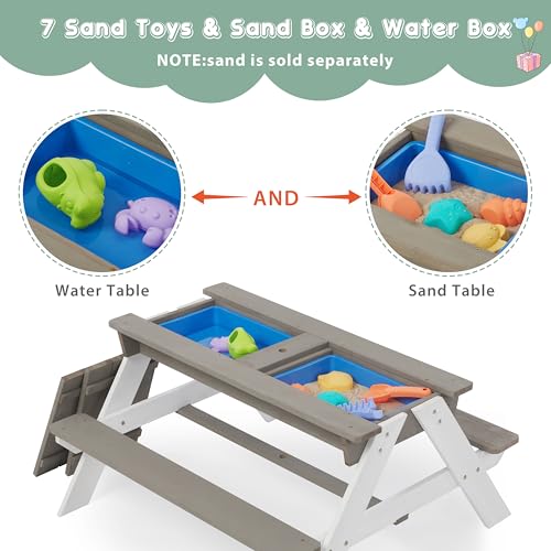 Wooden 3-in-1 Sand & Water Table with Umbrella for Kids Outdoor Play E7312