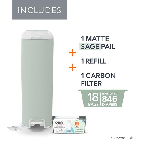 Diaper Genie Platinum Pail Stone Grey Stainless Steel with 1 Refill S8685